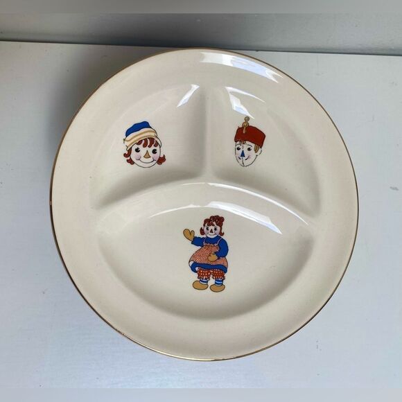 Vintage Child's Raggedy Ann & Andy Ware Divided glass Plate-by Crooksville-1941 - Picture 1 of 8